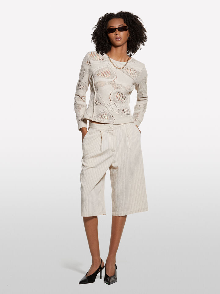 Bermuda bianco panna rigati - pantaloni shorts da donna - Bianco Panna | Sisley image number 1